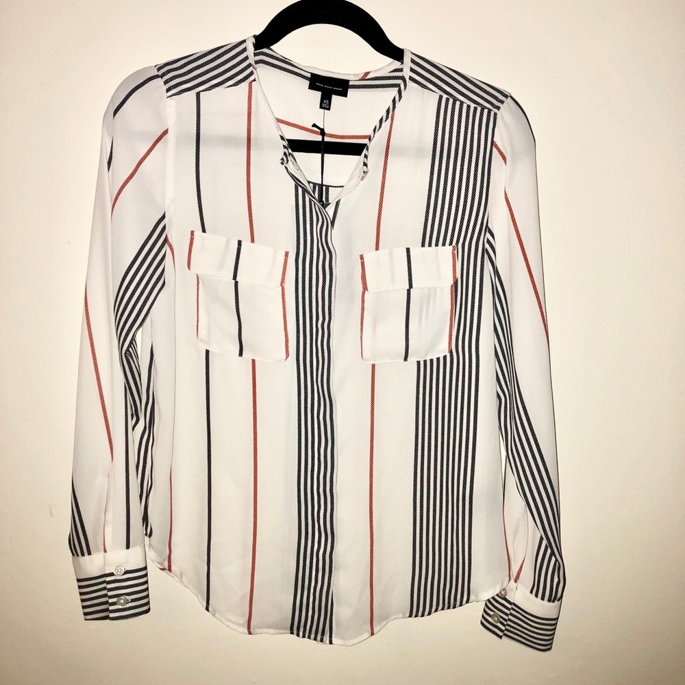 Collarless Button-Up Blouse